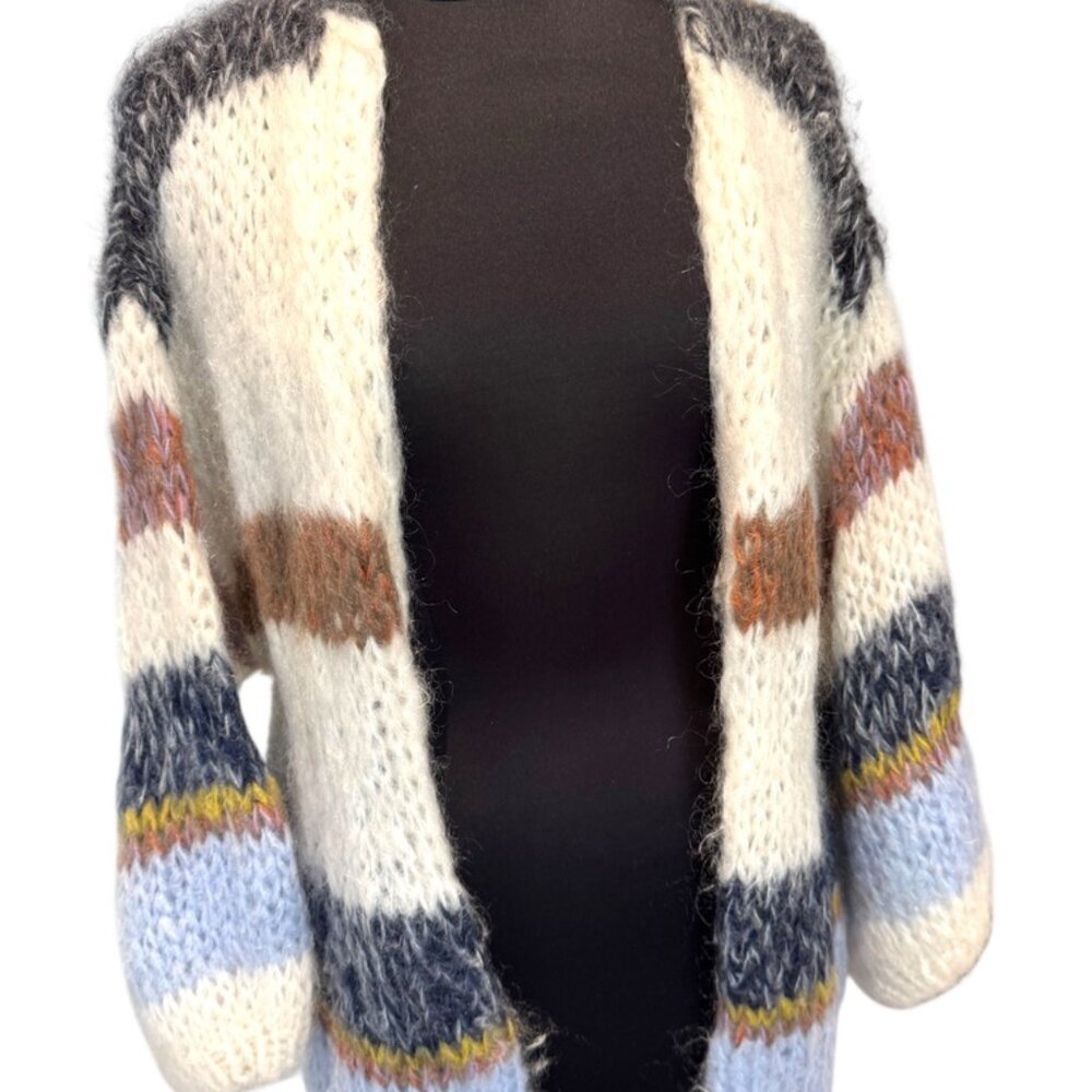 Maiami Mohair Scoop Neck Cardigan Sweater Cream / Ombre Brown Blue Size: S/M